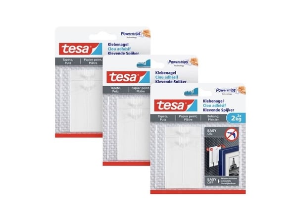 TESA 77776-00500-00, Sisätila, Valokuvakoukku, Valkoinen, Liimateippi, 2 kg, Maalattu seinä, Kipsi