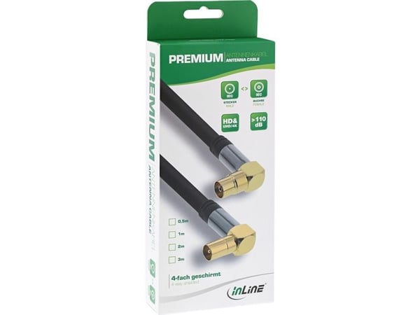 InLine Premium - Antennikaapeli - IEC-liitin (M) kulmikkaasti IEC-liittimeen (W) kulmikkaasti - 10,0 m - kaksoiseristys - 110 dB - musta (69210G)