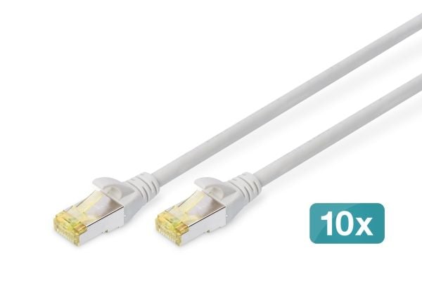DIGITUS - Koblingskabel - RJ-45 (hann) til RJ-45 (hann) - 5 m - SFTP - CAT 6a - halogenfri, formstøpt, uten hindringer - grå (en pakke 10)