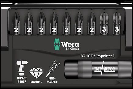 Wera 05057684001, 9 stykker, Pozidriv, PZ 2, PZ 3, 25 mm