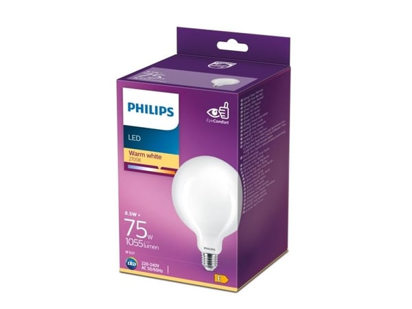 Philips - LED-filamentlyspære - form: G120 - mattslipt finish - E27 - 8.5 W (ekvivalent 75 W) - klasse E - varmt hvitt lys - 2700 K