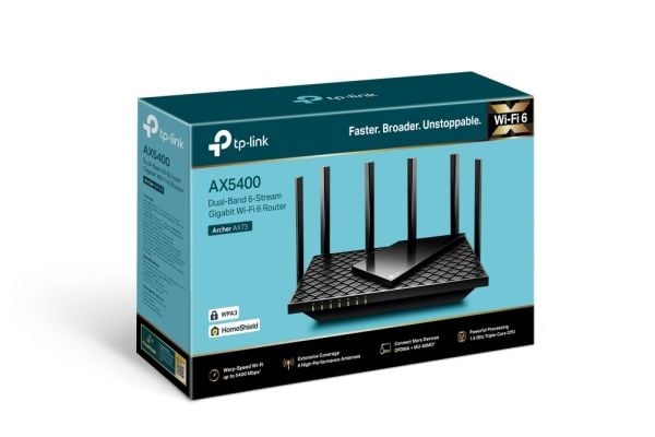 TP-Link Archer AX72, Wi-Fi 6 (802.11ax), Dobbelbånd (2.4 GHz / 5 GHz), Ethernet/bredbåndsforbindelse, Sort, Bærbar Router