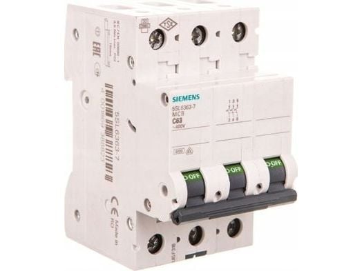 Siemens 5SL63637 5SL6363-7 Ledningssikkerikkerhedsafbryder 3-flight 63 A 400 V