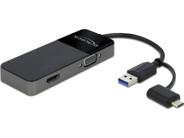 Delock Adapter USB 3.0 to 4K HDMI + VGA - Adapterkabel - USB-type A, USB-C hann til HD-15 (VGA), HDMI hunn - 12 cm - svart