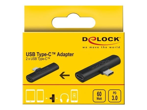 Delock - USB-adapter - USB-C (hann) til USB-C (hunn) - USB 2.0 - 20 V - 3 A - svart
