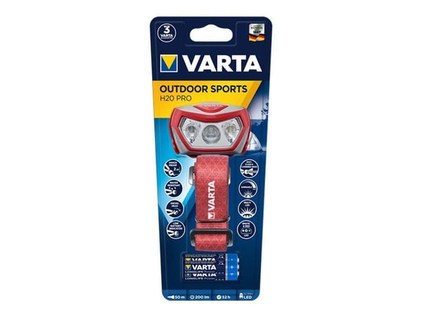 Varta Outdoor Sports H20 PRO - Hodelykt - LED - 3-modus - rødt/hvitt lys