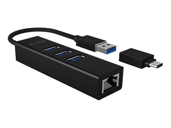 ICY BOX IB-HUB1419-LAN, USB 3.2 Gen 1 (3.1 Gen 1) Type-A, 10.100.1000 Mbit/s, IEEE 802.1Q, IEEE 802.1p, IEEE 802.3, IEEE 802.3EE 802IE, EE 802.3IE ...