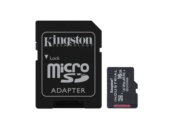 Kingston Industrial - Flash-minneskort (microSDHC till SD-adapter ingår) - 16 GB - A1 / Videoklass V30 / UHS-I U3 / Klass10 - microSDHC UHS-I