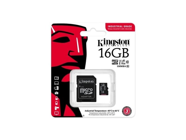 Kingston Industrial - Flash-minneskort (microSDHC till SD-adapter ingår) - 16 GB - A1 / Videoklass V30 / UHS-I U3 / Klass10 - microSDHC UHS-I