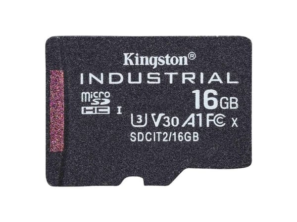 Kingston Technology 16GB microSDHC Industrial C10 A1 pSLC -kortti yksittäispakkaus ilman sovitinta, 16 GB, MicroSDHC, Luokka 10, UHS-I, 100 MB/s, 8...