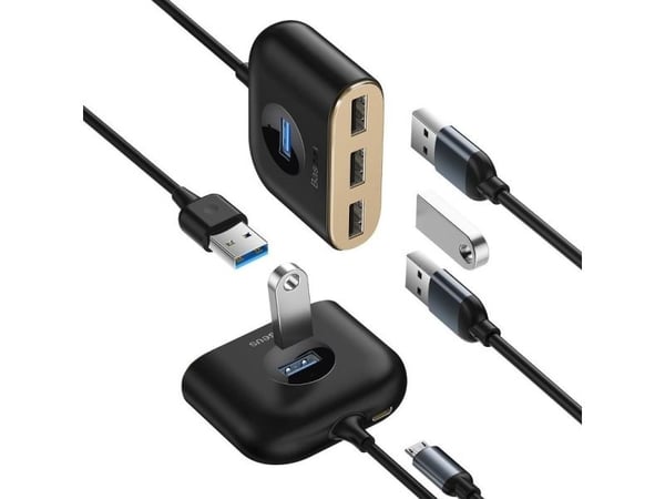 Baseus Square round 4-in-1, USB 3.2 Gen 1 (3.1 Gen 1) Type-C, USB 2.0, USB 3.2 Gen 1 (3.1 Gen 1) Type-A, 480 Mbit/s, Svart, 1 m, USB