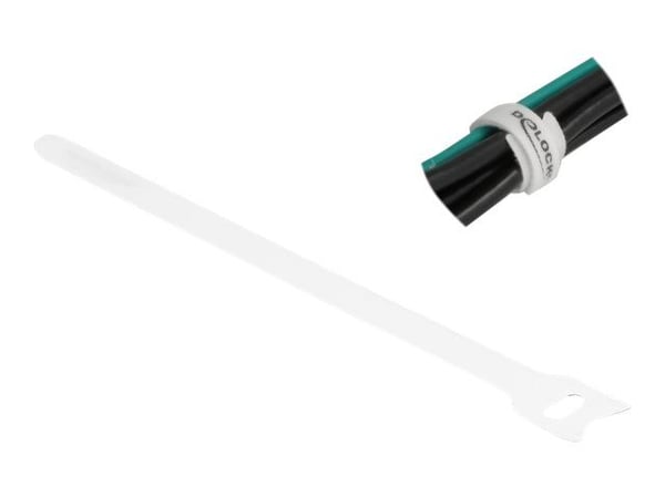 DeLOCK 19520, Hook & loop cable tie, Valkoinen, 20 cm, 12 mm, 10 kpl, Kiina