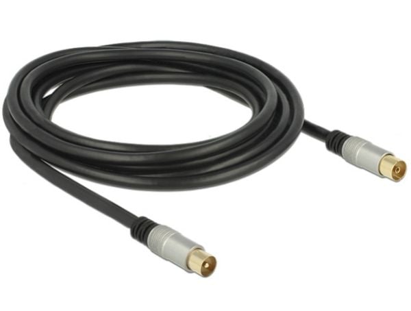 Delock Premium - Antenneforlengelseskabel - IEC-kobling hunn til IEC-kobling hann - 3 m - firedobbelt-skjermet koaksial - 120 dB - svart
