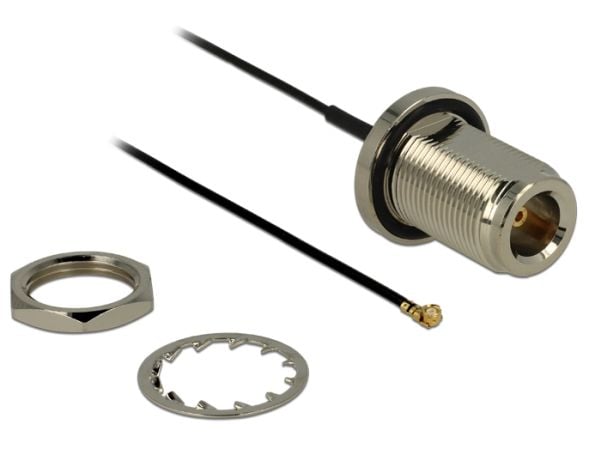 DeLOCK 0.13m N/MHF U.FL, 0,13 m, RF 1.37, MHF/U.FL, Musta, Hopea
