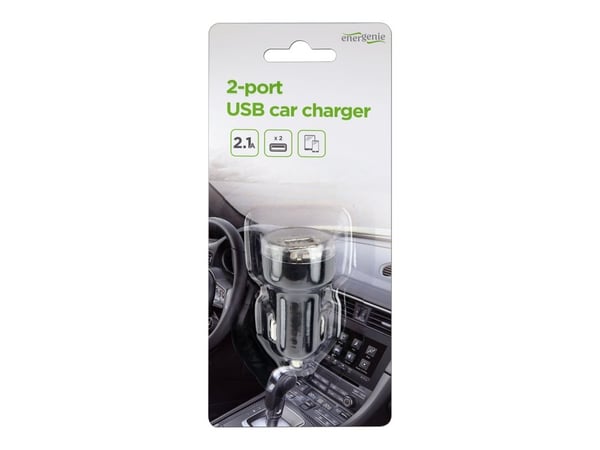 Gembird EnerGenie EG-U2C2A-CAR-02 - Bilstrømadapter - 2.1 A - 2 utgangskontakter (2 x USB) - svart
