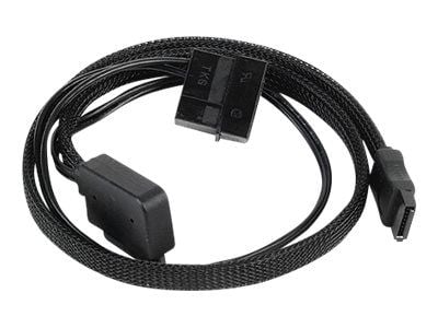 SilverStone CP10 - SATA-kabel - 4-pin intern strøm, SATA til Slimline SATA (hunn) - 50 cm - 90° kontakt - svart