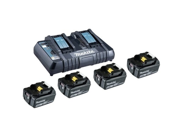 Makita - Batterilader + batteri 4 x - Li-Ion - 5 Ah - 90 Wh - 2 x batterier lader - for Makita DEADML801, DEADML810, DHP482, DJN161, DJS101, DSS501...
