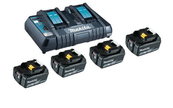 Makita - Batterilader + batteri 4 x - Li-Ion - 5 Ah - 90 Wh - 2 x batterier lader - for Makita DEADML801, DEADML810, DHP482, DJN161, DJS101, DSS501...
