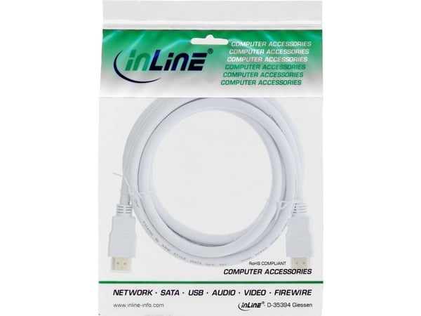 InLine 2m, HDMI - HDMI, 2m, HDMI Type A (Standard), HDMI Type A (Standard), 4096 x 2160 piksler, 3D, Hvid