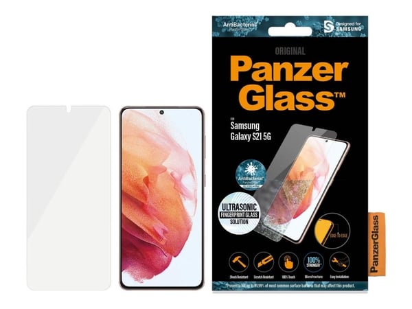 PanzerGlass™ | Antibakteriell - Skjermbeskytter for mobiltelefon - Kant-til-kant-passform - Krystallklar | Samsung Galaxy S21 5G