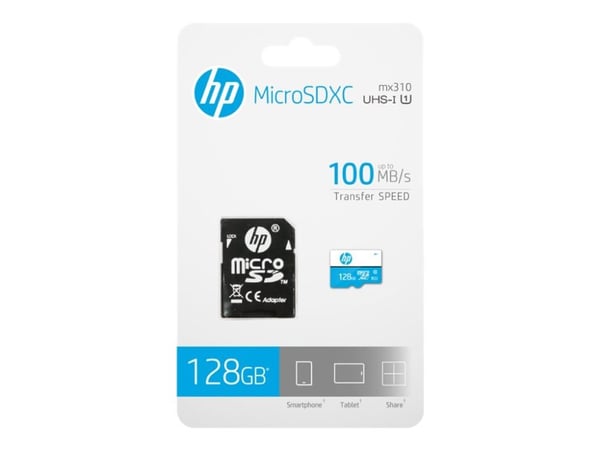 HP mx310 - Flashminnekort (microSDXC til SD-adapter inkludert) - 128 GB - UHS-I U1 / Class10 - microSDXC UHS-I