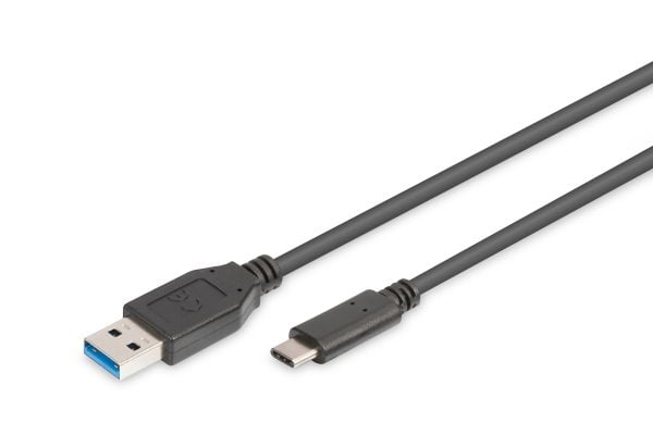 ASSMANN - USB-kaapeli - USB tyyppi A (uros) - USB-C (uros) - USB 3.0 - 1 m - muotoiltu - musta