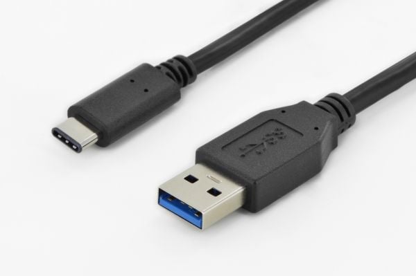 ASSMANN - USB-kaapeli - USB tyyppi A (uros) - USB-C (uros) - USB 3.0 - 1 m - muotoiltu - musta
