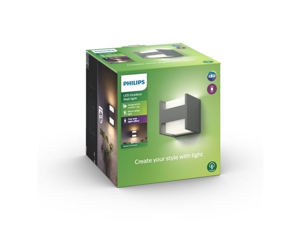 Philips myGarden Arbour - Vägglampa - LED x 2 - totalt: 9 W (motsvarande 35 W) - varmt vitt ljus - kub - antracit