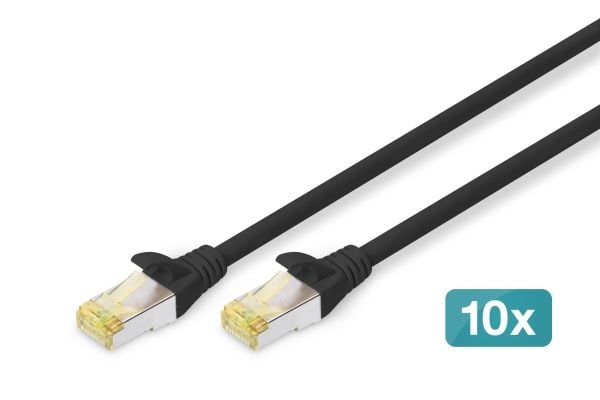 DIGITUS - Koblingskabel - RJ-45 (hann) til RJ-45 (hann) - 50 cm - S/FTP - CAT 6a - halogenfri, formstøpt, uten hindringer - svart (en pakke 10)