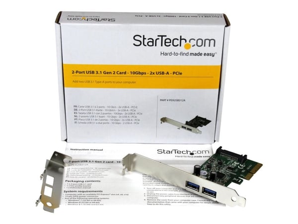 StarTech.com 2-Port USB PCIe Card 10Gbps/portti - USB 3.1/3.2 Gen 2 Type-A PCI Express 3.0 x2 Host Controller Expansion Card - Windows/Linux - USB-...