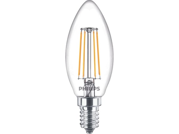 Philips - LED-filamentlyspære - form: B35 - klar finish - E14 - 4 W (ekvivalent 40 W) - klasse F - varmt hvitt lys - 2700 K (en pakke 6)