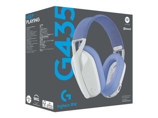Logitech G435 LIGHTSPEED - Hodesett - Full størrelse - 2,4 GHz - Trådløs - USB - Hvit