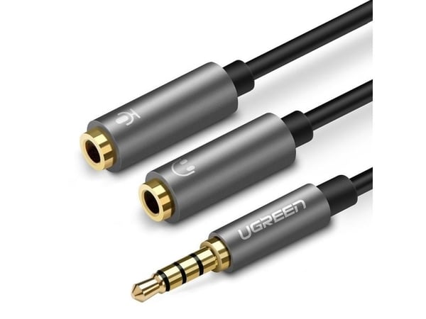 Ugreen 30619, 3.5mm, Hankjønn, 2 x 3.5mm, Hunkjønn, 0,2 m, Sort, Grå