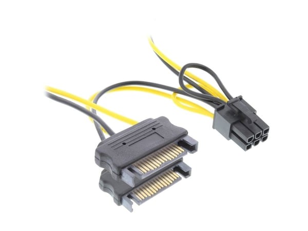 InLine 0.15m 2xSATA/6P PCIe, 0.15 m, PCI-E (6-nastainen), 2 x SATA 15-nastainen, urosliitin, naarasliitin, suora