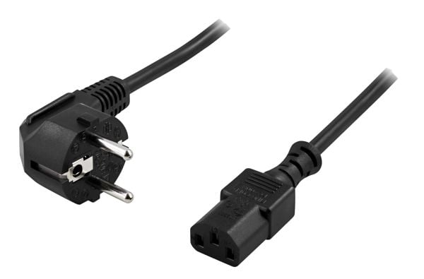 Mittakaapeli DELTACO maadoitettu, LSZH, 2m, kulma CEE 7/7 - IEC 60320 C13, max 250V/10A, musta / DEL-109-LSZH