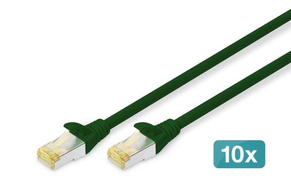 DIGITUS - Koblingskabel - RJ-45 (hann) til RJ-45 (hann) - 1 m - S/FTP - CAT 6a - halogenfri, formstøpt, uten hindringer - grønn (en pakke 10)