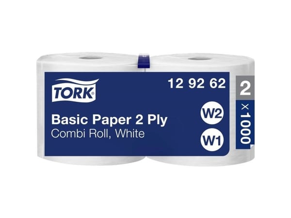 Industrirullar Tork W1/W2 Basic 2-lagig vit 129262