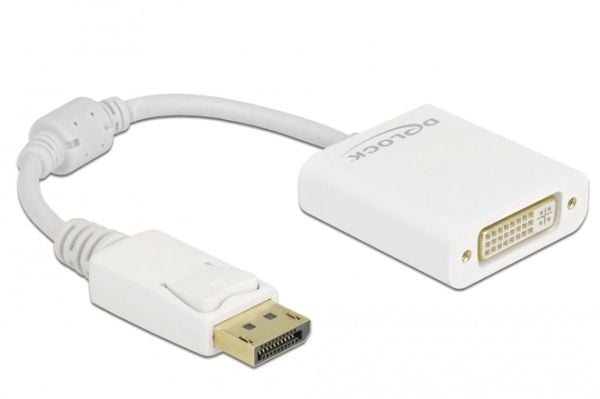 Delock - Video adapter - DisplayPort (hann) låst til DVI-I (hunn) skrubar - DisplayPort 1.1 - 15 cm - passiv, 1080p støtte 60 Hz - hvit
