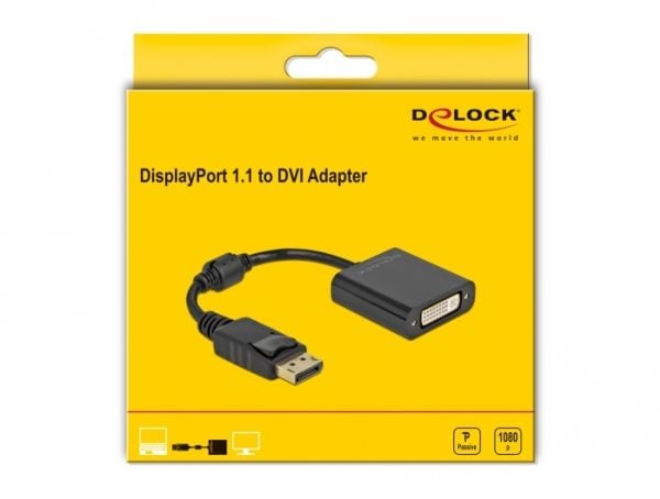 Delock - Adapterkabel - DisplayPort (hann) låst til DVI-I (hunn) skrubar - DisplayPort 1.1 - 15 cm - passiv - svart