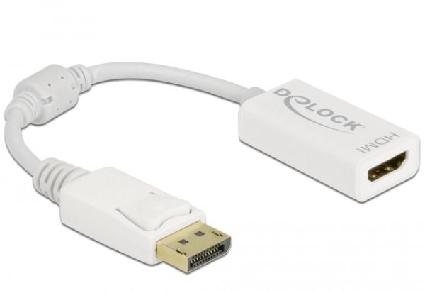 Delock - Video adapter - DisplayPort hann låsing til HDMI hunn - 15 cm - hvit - passiv omformer, 1080p støtte 60 Hz