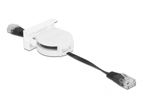Delock - Koblingskabel - RJ-45 (hann) til RJ-45 (hann) - 50 cm - SF/UTP - CAT 5e - formstøpt, tilbaketrekkbar, flat - svart, hvit, RAL 9003