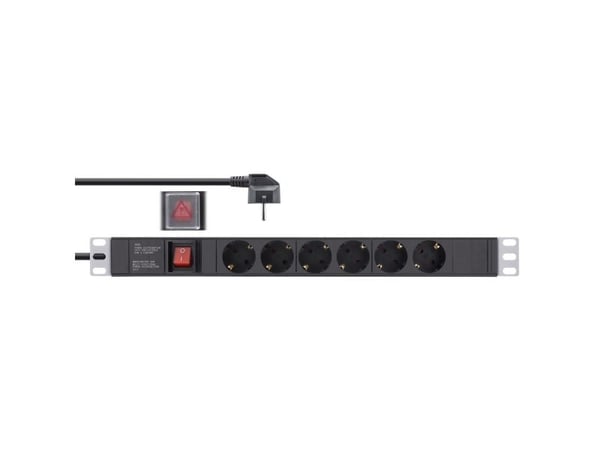 InLine 16416S, 6 AC-utganger, 3680 W, 1,5 mm², Svart, Aluminium, Plast, Aluminium, Plast