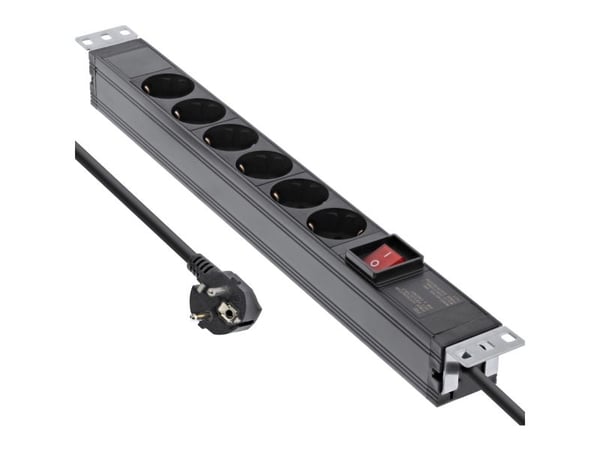 InLine 16416S, 6 AC-utganger, 3680 W, 1,5 mm², Svart, Aluminium, Plast, Aluminium, Plast