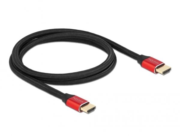 Delock - Ultra High Speed - HDMI-kabel - HDMI hann til HDMI hann - 1 m - trippel beskyttelse - rød - gullglimtkontakter, 8 K 60 Hz (7680 x 4320) st...