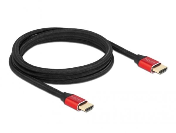 Delock - Ultra High Speed - HDMI-kabel - HDMI hann til HDMI hann - 2 m - trippel beskyttelse - rød - gullglimtkontakter, 8 K 60 Hz (7680 x 4320) st...