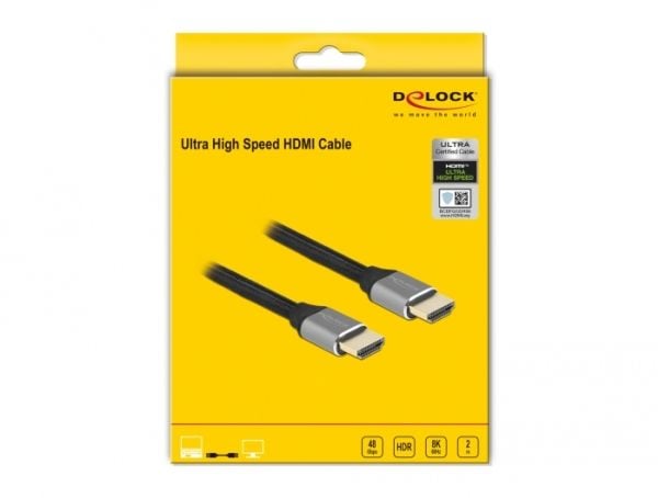 Delock - Ultra High Speed - HDMI-kabel - HDMI hann til HDMI hann - 2 m - trippel beskyttelse - grå - gullglimtkontakter, 8 K 60 Hz (7680 x 4320) st...