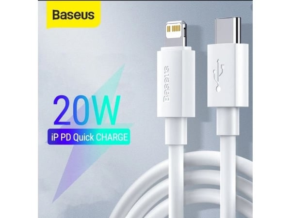 Baseus TZCATLZJ-02, 1,5 m, Lightning, USB C, Hankjønn, Hankjønn, Hvit