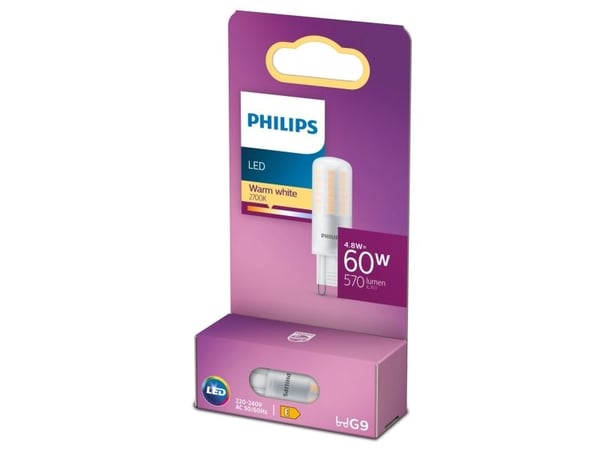 Philips - LED-lyspære - form: kapsel - G9 - 4.8 W (ekvivalent 60 W) - klasse E - varmt hvitt lys - 2700 K
