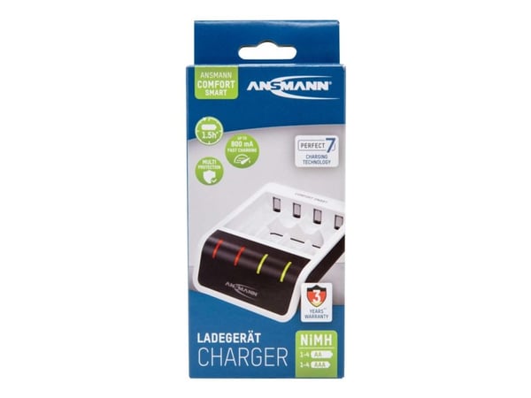 ANSMANN Comfort Smart - 1,5 t USB-batterilader - (for 4xAA/AAA) - 800 mA - hvit, svart