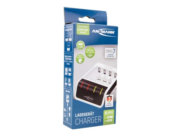 ANSMANN Comfort Smart - 1,5 t USB-batterilader - (for 4xAA/AAA) - 800 mA - hvit, svart